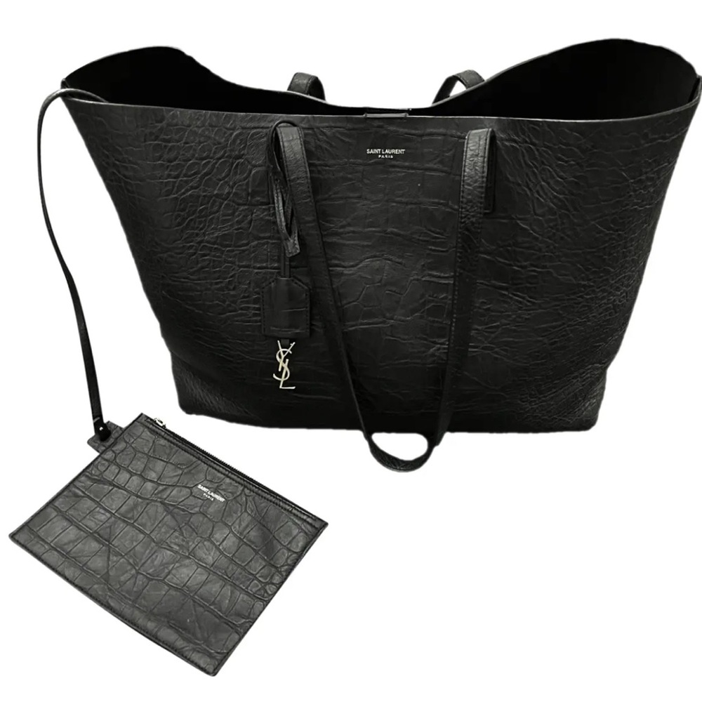 SAINT LAURENT • Shopping bag E/W in embossed crocodile leather CONDITION: USED - Picture 7 of 8